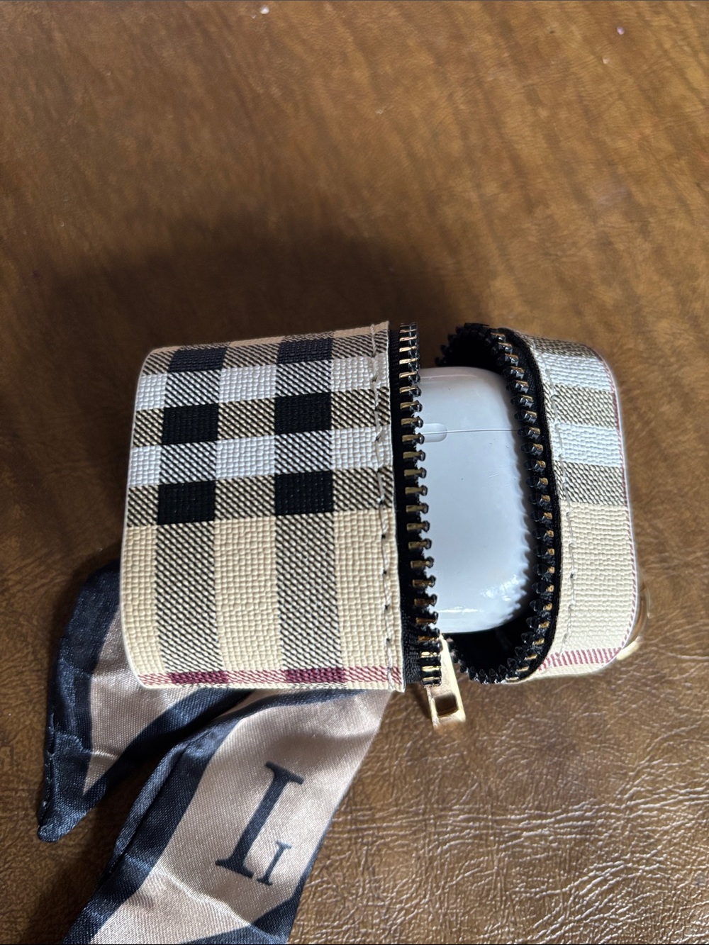 Plaid AirPods Case Keychain with Silk Scarf Accent - Picture 6 of 8